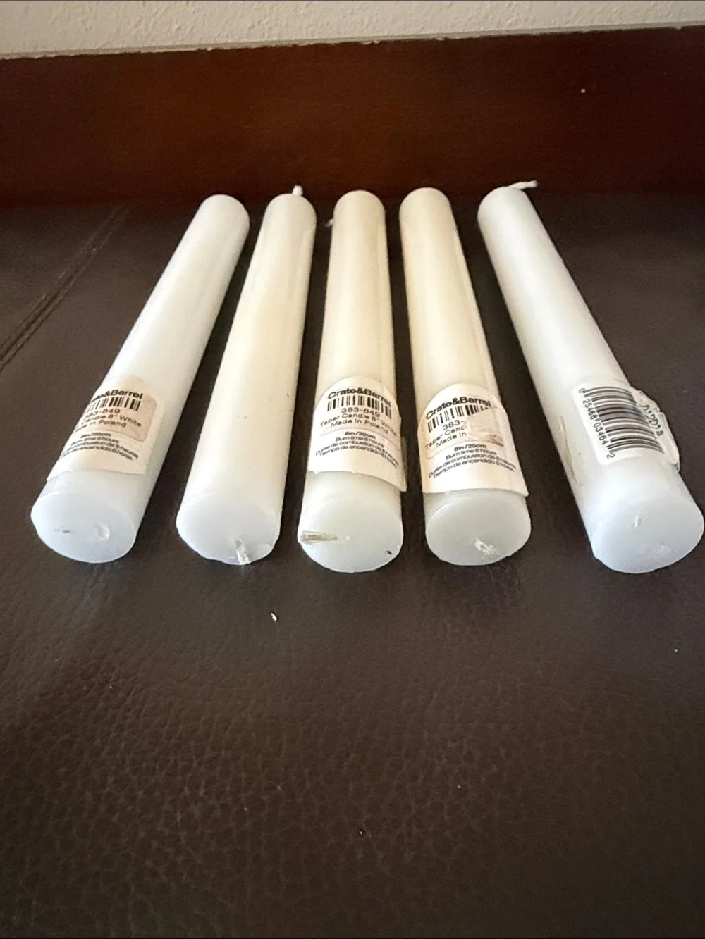 Crate & Barrel 8” White/Ivory Taper Candles - Set of 5